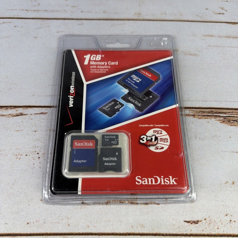 SanDisk 1GB 3-in-1 Memory Card with Adapters Verizon Wireless New Sealed